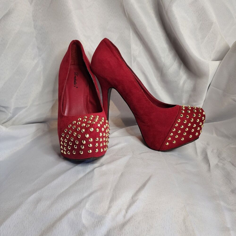 Breckelles Red & GOLD Studded High Heel 6in Shoe